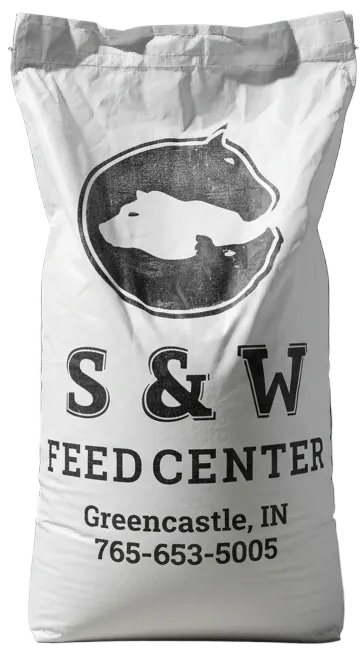 White bag with black text and logo on a dark background